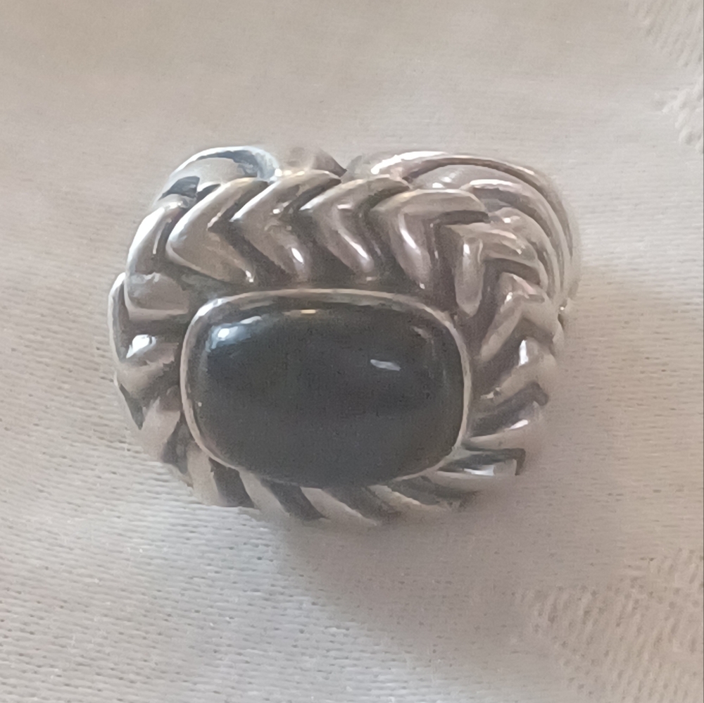 Dian Malouf Onyx and Sterling Statement Ring, Size 7 3/4